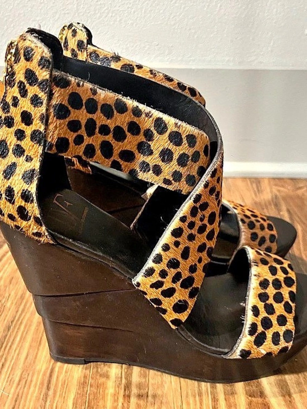 Diane von Furstenberg Leopard Calf Hair Wedge Sandals